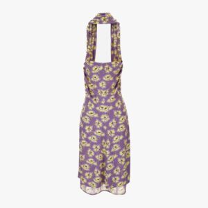 Dress In Stretch Crepe Jersey Print Poppies Allover - Dusty Lavander-Pale Yellow