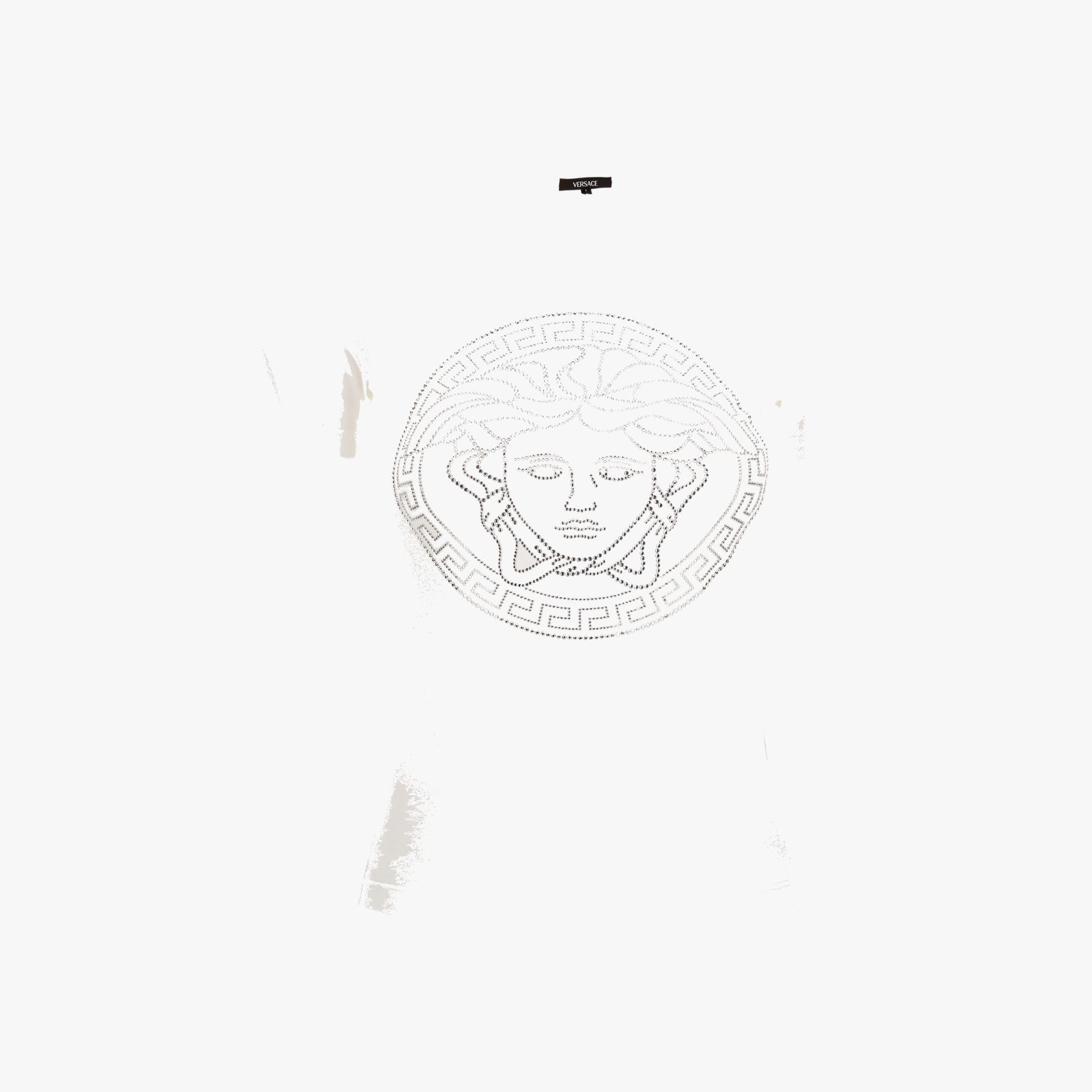 T-Shirt In Cotton Jersey Fabric With Medusa Rhinestone Embroidery-Studs - White-Crystal T-Shirt In Cotton Jersey Fabric With Medusa Rhinestone Embroidery-Studs - White-Crystal