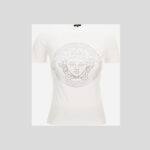 T-Shirt In Cotton Jersey Fabric With Medusa Rhinestone Embroidery-Studs - White-Crystal