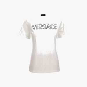 T-Shirt In Jersey Fabric-Versace Outline Embroidery - White-Black