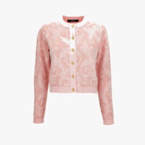 Knit Sweater In Barocco Leafy Viscose Blend Jacquard - Pink