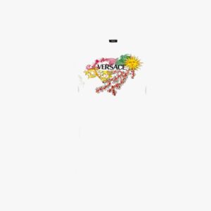 T-Shirt In Jersey With Versace Palm Print - White-Multicolor