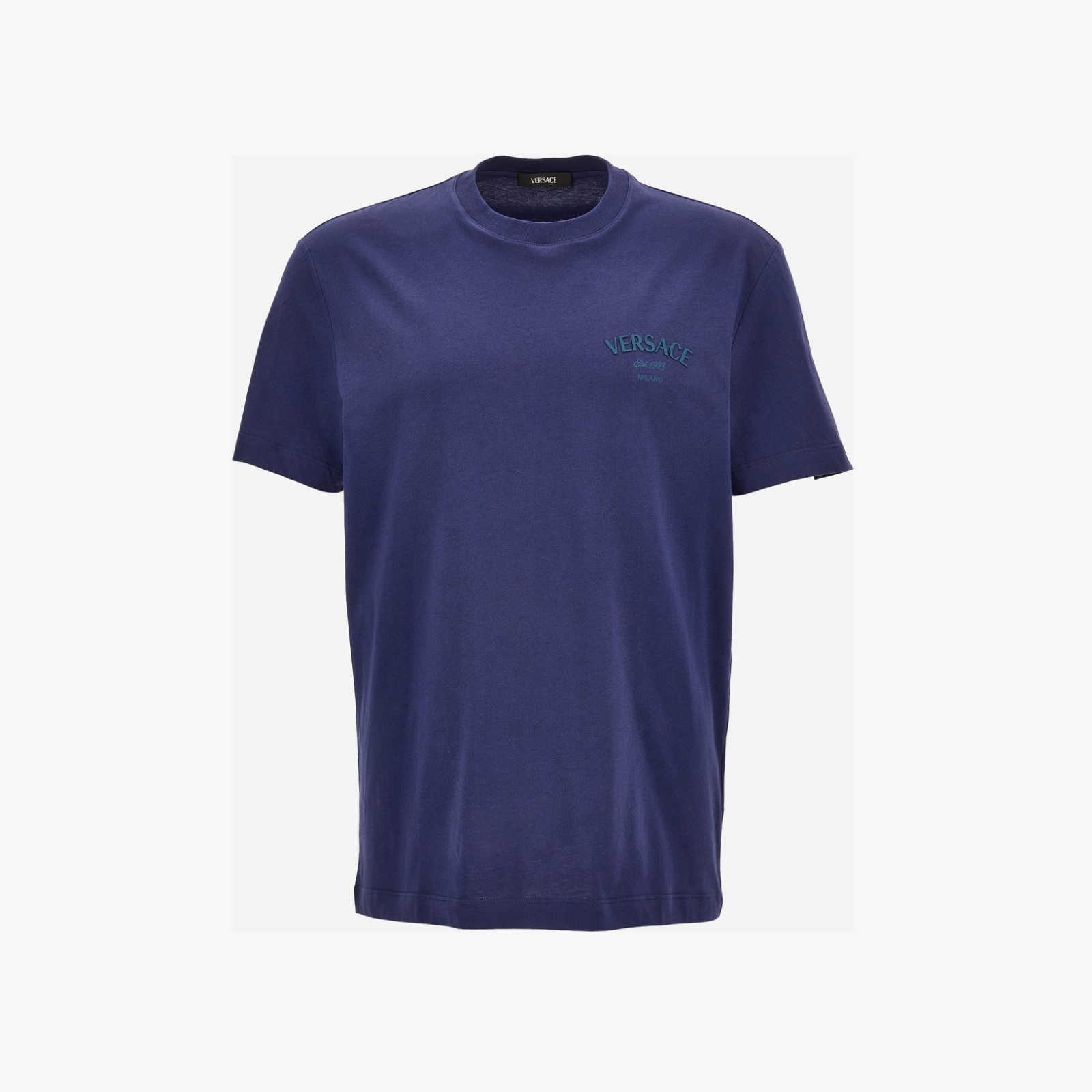T-Shirt In Jersey Fabric + Versace Stamp Print - Blue T-Shirt In Jersey Fabric + Versace Stamp Print - Blue