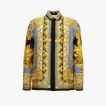 Informal Shirt In Barocco Palm Print Silk Fabric - White