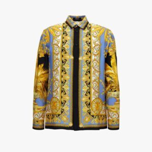 Informal Shirt In Barocco Palm Print Silk Fabric - White