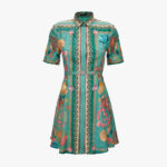 Dress In Underwater Barocco Foulard On Silk Twill - Green