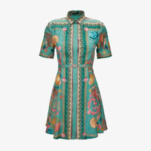Dress In Underwater Barocco Foulard On Silk Twill - Green