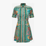 Dress In Underwater Barocco Foulard On Silk Twill - Green