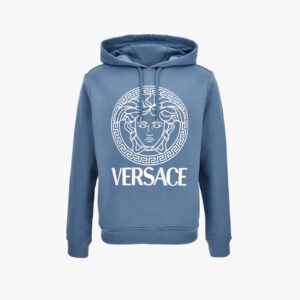 Sweatshirt In Non-Brushed Sweat Fabric-Logo Print - Stone Blue-White