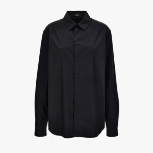 Informal Shirt In Plain Poplin Fabric-Printed Inserts - Black-Gold