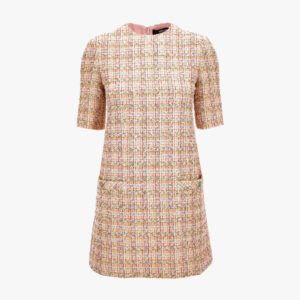Dress In Cotton Mix Fancy Tweed - Pastel Pink-White