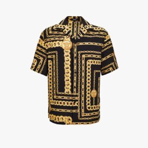 Informal Shirt In Twill Poly Medusa Chain Print Allover - Black-Gold