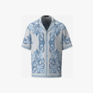 Informal Shirt In Silk Twill Architectural Barocco Print - Grey