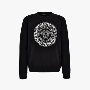 Sweatshirt In Non-Brushed Sweat Fabric-Medusa Versace Greca Print - Black-White