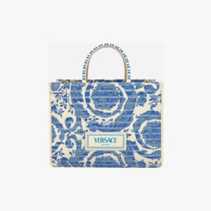 Tote In Rafia Barocco-Calf Leather - White-Gold-Versace Gold