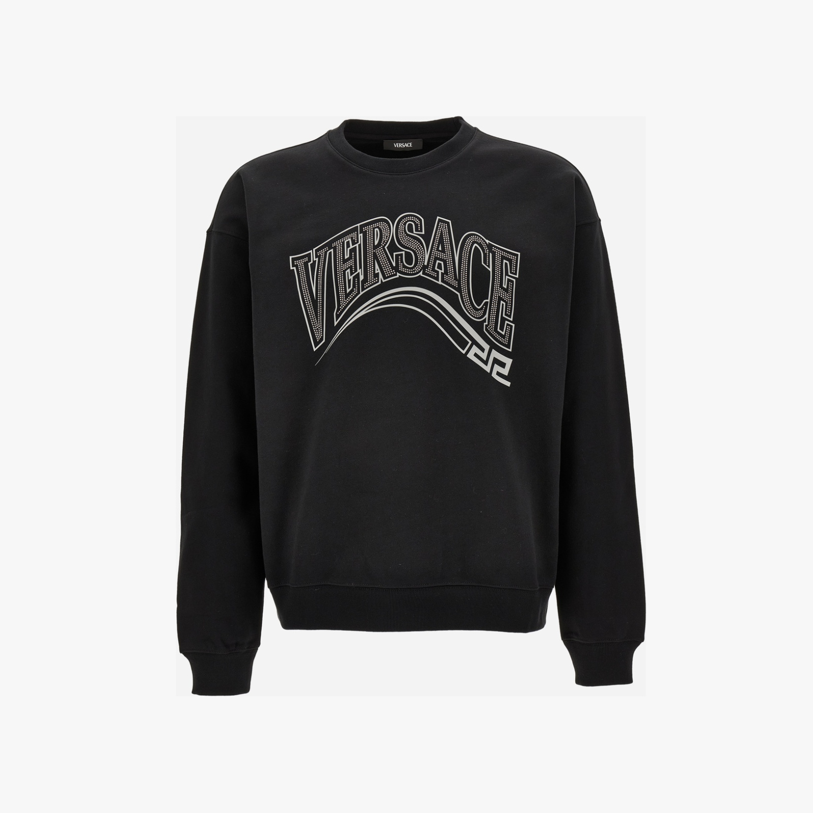 Sweatshirt In Jersey Fabric + Print And Studs Greca Varsity Logo - Black Sweatshirt In Jersey Fabric + Print And Studs Greca Varsity Logo - Black