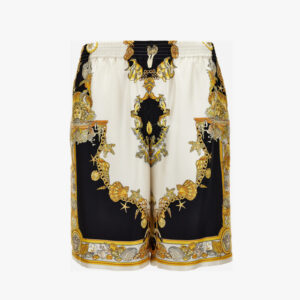 Shorts In Silk Twill Coral Theatre Print - Black