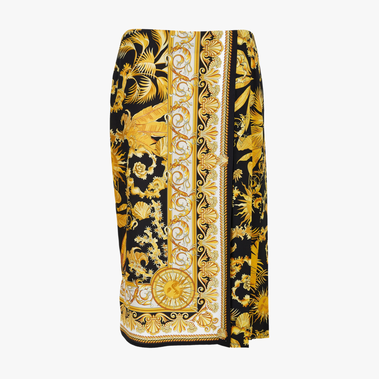 Skirt In Twill Poly Barocco Palm Print - Black-Gold Skirt In Twill Poly Barocco Palm Print - Black-Gold