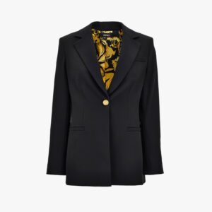 Informal Jacket In Granite Stretch Wool With Barocco Palm Allover Printed Lining - Black