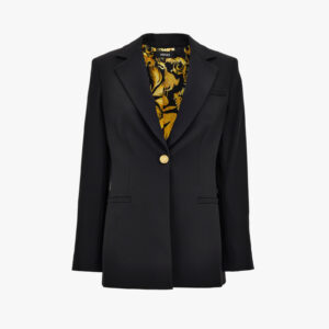Informal Jacket In Granite Stretch Wool With Barocco Palm Allover Printed Lining - Black
