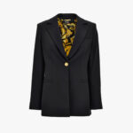 Informal Jacket In Granite Stretch Wool With Barocco Palm Allover Printed Lining - Black