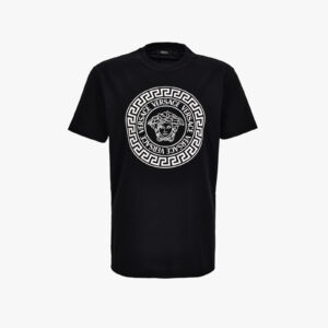 T-Shirt In Jersey Fabric-Medusa Versace Greca Print - Black-White