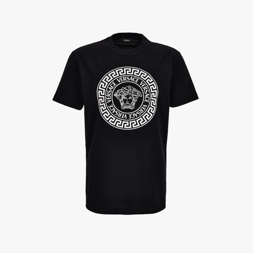 T-Shirt In Jersey Fabric-Medusa Versace Greca Print - Black-White