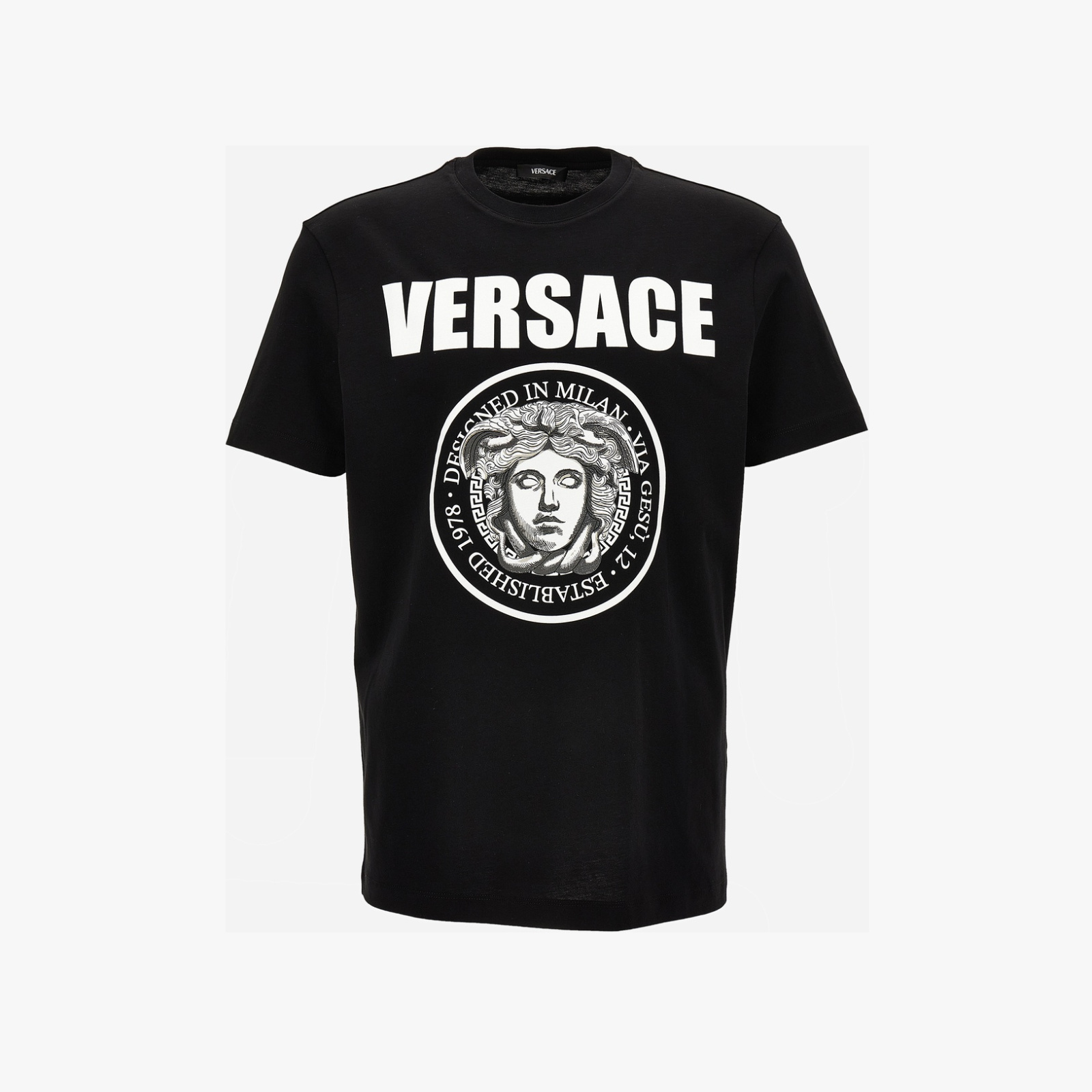 T-Shirt In Jersey Fabric + Medusa Rock Print - Black-White T-Shirt In Jersey Fabric + Medusa Rock Print - Black-White