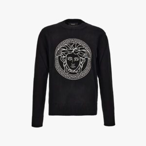 Knit Sweater In Unbrushed Fleece Fabric-Medusa Print-Versace - Black