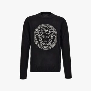 Knit Sweater In Unbrushed Fleece Fabric-Medusa Print-Versace - White