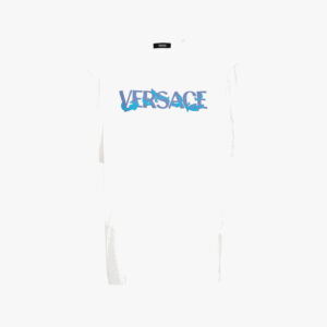 T-Shirt In Jersey Fabric-Versace Print - White-Stone Blue-Turquoise