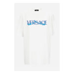 T-Shirt In Jersey Fabric-Versace Print - White-Stone Blue-Turquoise
