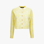 Knit Sweater In Barocco Leafy Viscose Blend Jacquard - Yellow