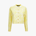 Knit Sweater In Barocco Leafy Viscose Blend Jacquard - Yellow