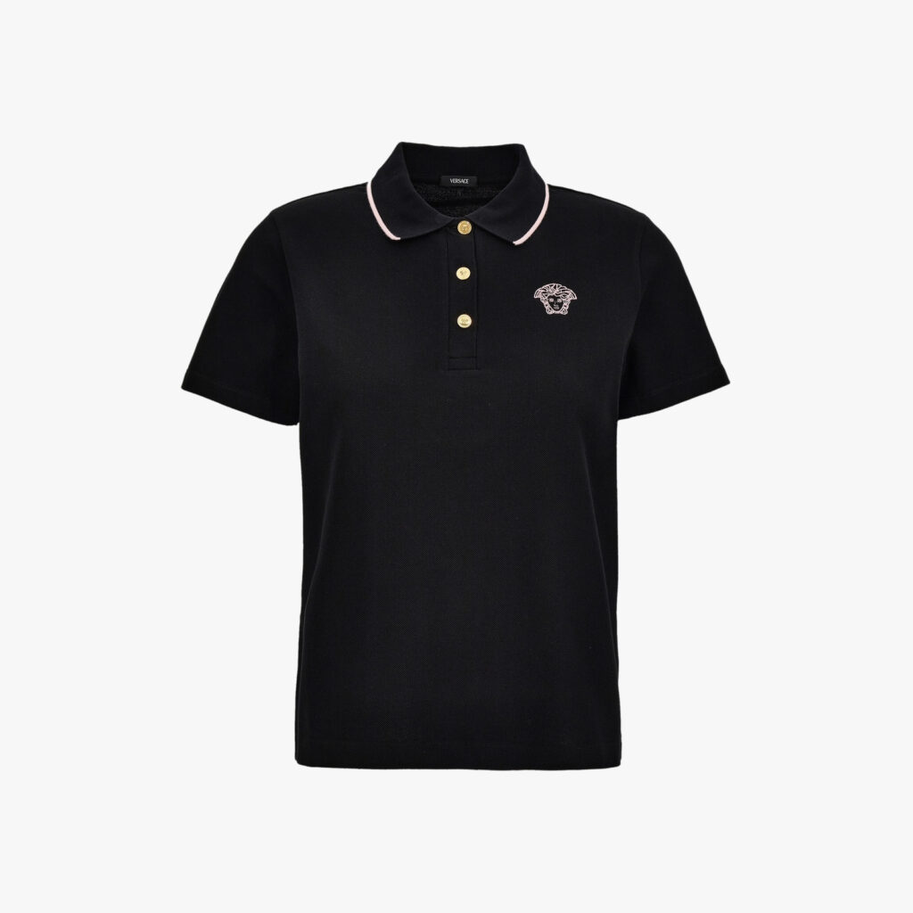 T-Shirt In Piquet Fabric - Black-Pastel Pink