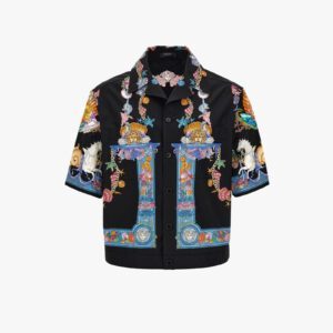 Informal Shirt In Cotton Poplin Coral Theatre Print - Black-Multicolor
