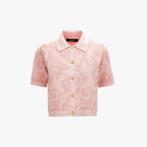 Knit Sweater In Barocco Leafy Viscose Blend Jacquard - Pink