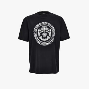 T-Shirt In Jersey Fabric-Chain Print Crest - Black-White-Grey