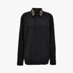 Informal Shirt In Poly Cotton Poplin Fabric-Leaf Embroidery Collar-Versace Emb. - Black