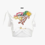 T-Shirt In Jersey With Versace Palm Print - White-Multicolor