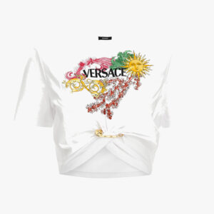 T-Shirt In Jersey With Versace Palm Print - White-Multicolor