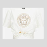 T-Shirt In Organic Stretch Cotton Jersey-Medusa Embroidery - White-Gold