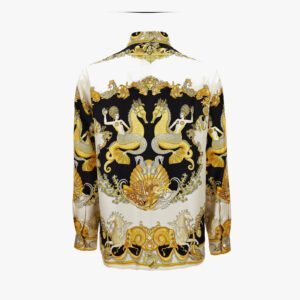 Informal Shirt In Silk Twill Coral Theatre Print - Black