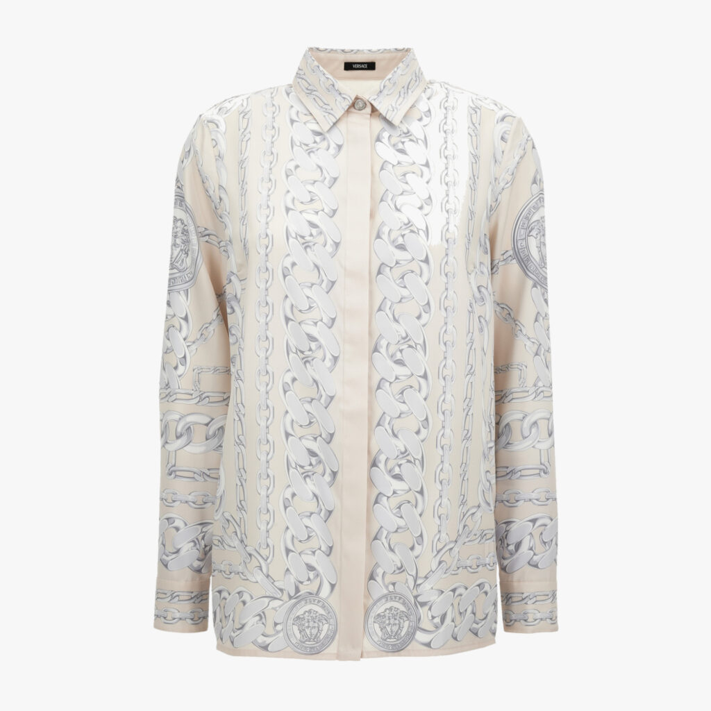 Formal Shirt In Twill Poly Medusa Chain Print - Champagne-Grey