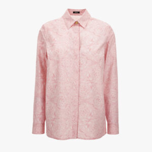 Formal Shirt In Cotton Poplin With Allover Baroque Print - Pink