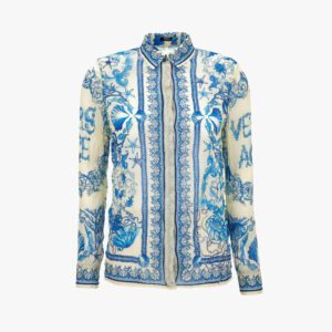 Formal Shirt In Underwater Barocco Bicolour Foulard On Techno Creponne - Blue