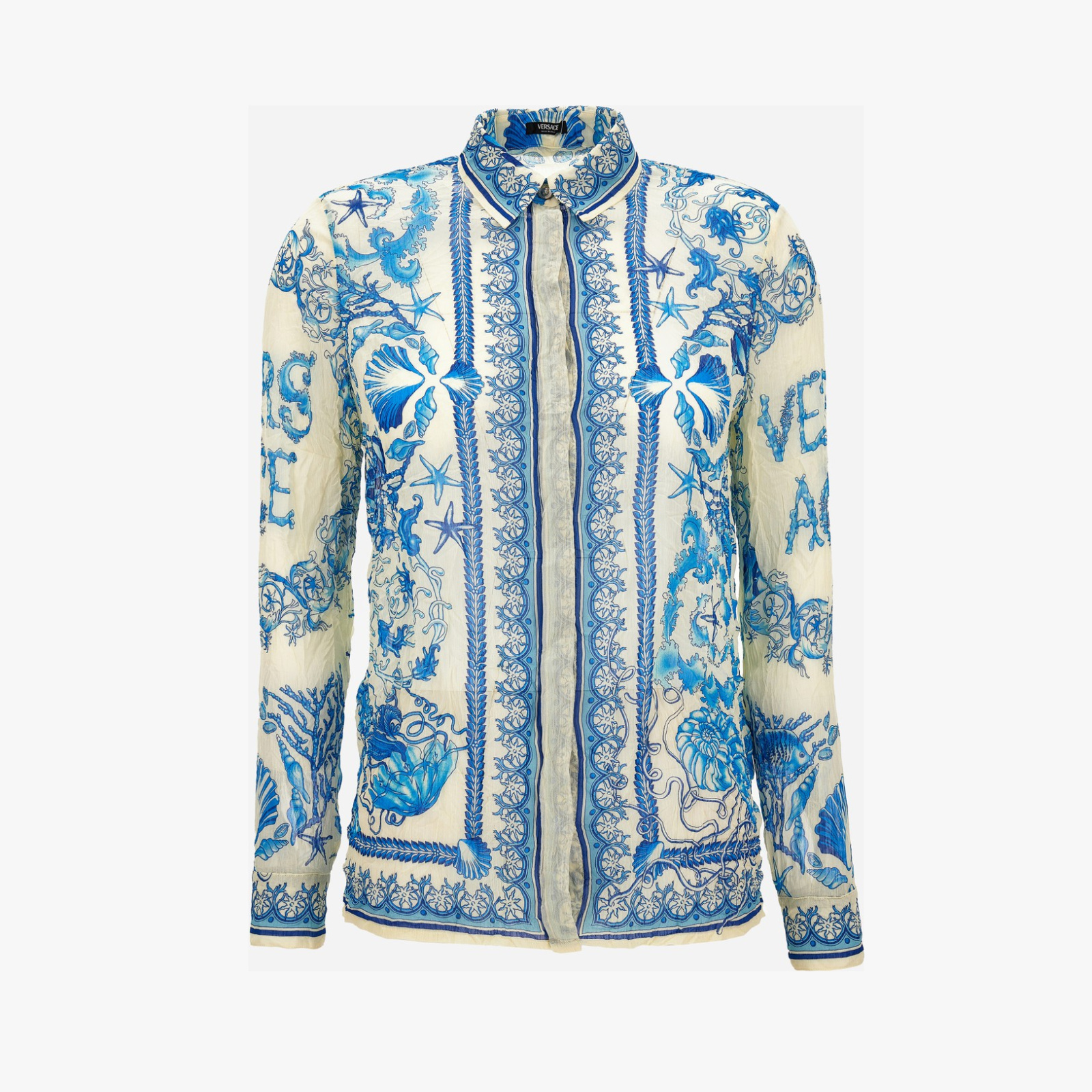 Formal Shirt In Underwater Barocco Bicolour Foulard On Techno Creponne - Blue Formal Shirt In Underwater Barocco Bicolour Foulard On Techno Creponne - Blue