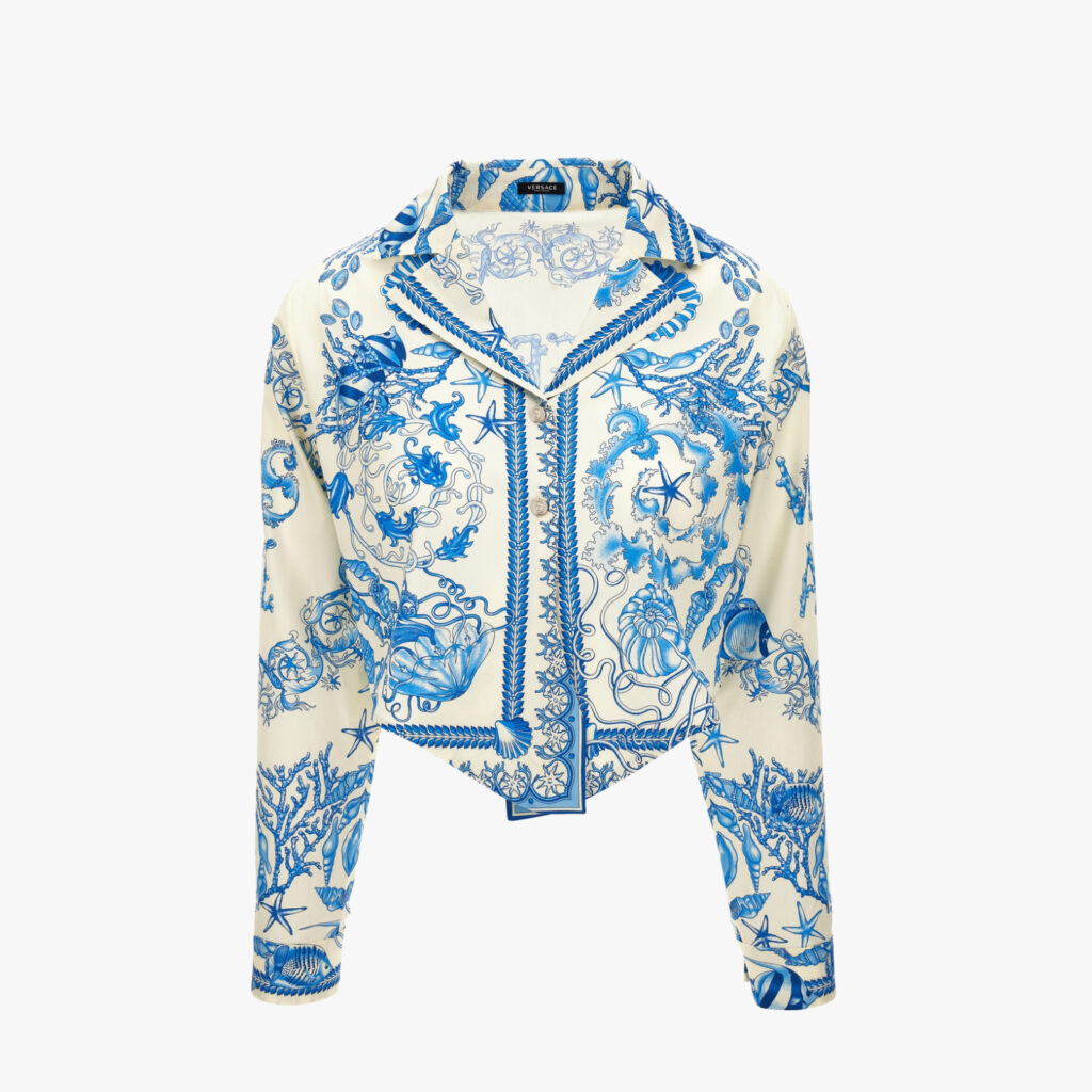 Informal Shirt In Underwater Barocco Bicolour Foulard On Cotton Poplin - Blue