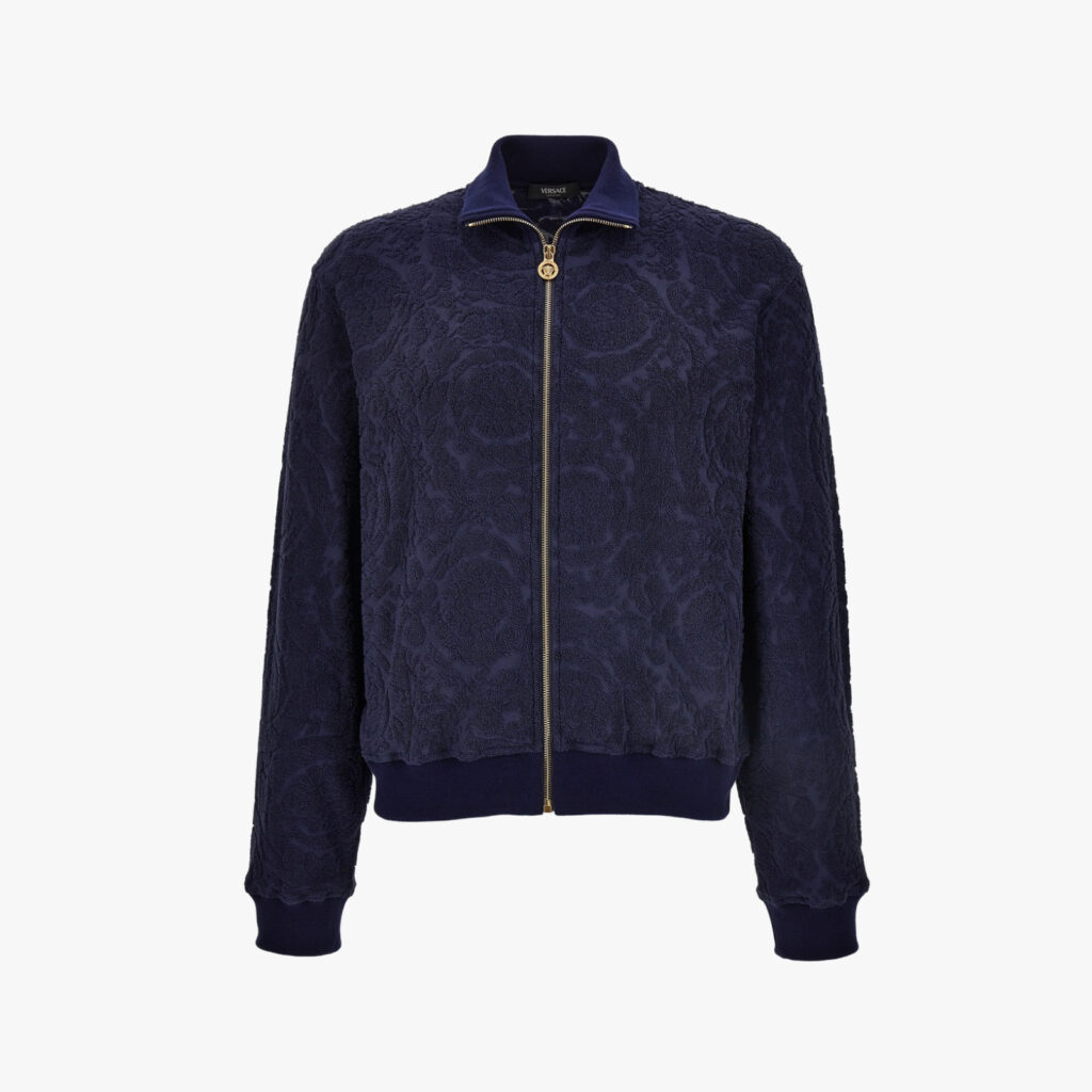 Sweatshirt In Baroque Towel Stitch Jacquard Fabric - Blue