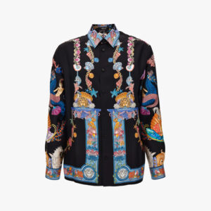Informal Shirt In Silk Twill Coral Theatre Print - Black-Multicolor